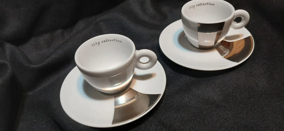 illy Art Collection 2002 Michelangelo Pistoletto 2 taza de café espresso y platillo nuevo Foto 3 de 4