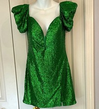 Jovani Green Sequin Puff Sleeve V-Neck Mini Dress Short Lined Women 12  09617A