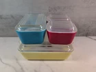 Vintage Pyrex Primary Colors Refrigerator Fridgie Dishes & Lids Full Set of 8