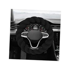 Fluffy Car Steering Wheel Cover, 15 Inches Anti-Slip Twisted Fuzzy Black