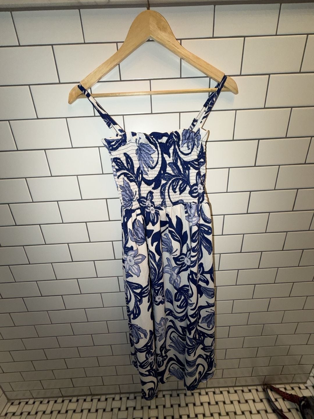 H&M Floral Print Smocked Bodice Midi Sundress