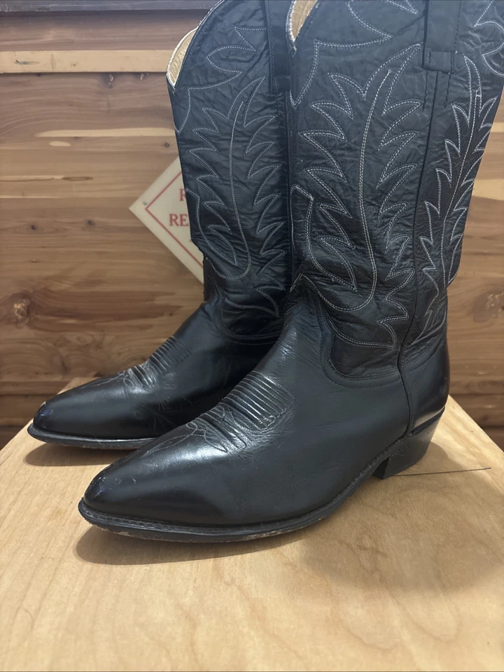 Botas vaqueras occidentales de cuero negro 9.5D vintage hechas en EE. UU. para hombre estilo 3000 Foto 2 de 4