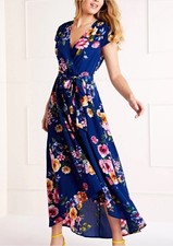 Yumi Mela Blue Floral Dipped Hem Wrap Midi Dress Size 12 Vibrant Flower Print