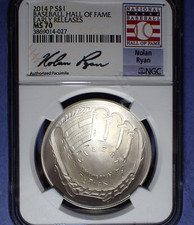 2014-P Baseball Commemorative Silver Dollar NGC MS 70 Nolan Ryan (facsimile)