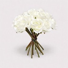 Faux White Rose Bouquet 12 Stems 9  Farmhouse Wedding Decor DIY