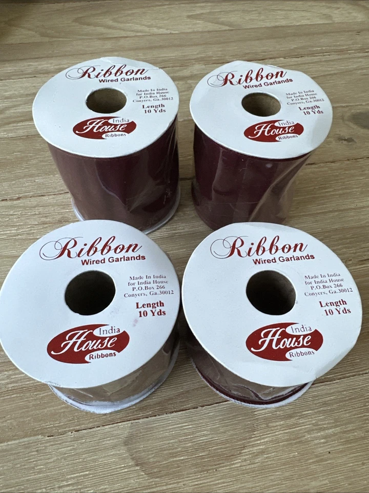 Lot of 4 Ribbon Rolls Wire Edge Wine Red Sheer Holiday 2” - 3" x 10 Yds ea - Image 2 of 4