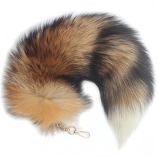 Fluffy Therian fox Tail Keychain - Soft Fur, Realistic Colors, 1 Golden Sun Fox