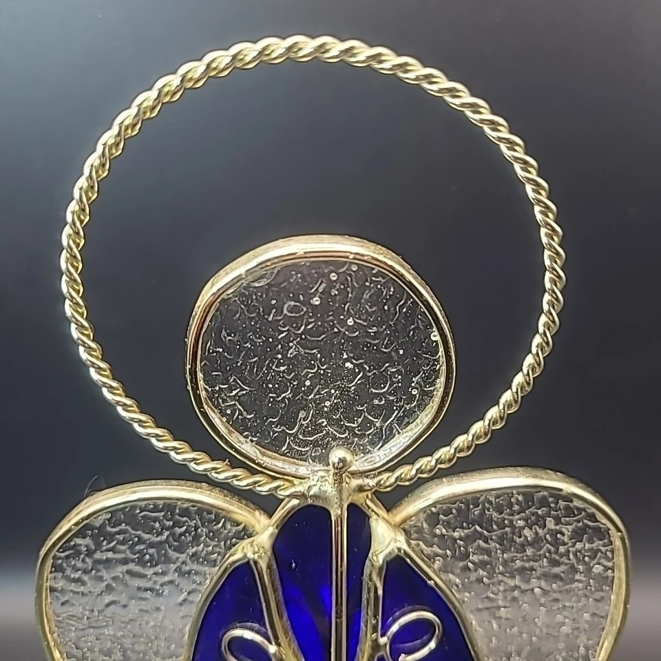 Stained Glass Angel Horn Trumpet Tealight Votive Candle Holder Blue & Gold Tone - Image 4 of 4