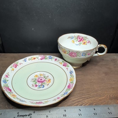 Adderley Bone China Floral Tea Cup & Saucer Set Green England 5.5 fl oz 8378
