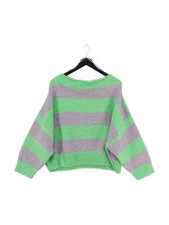 Topshop Women's Jumper S Green Striped Polyester with Acrylic Roll Neck Pullover