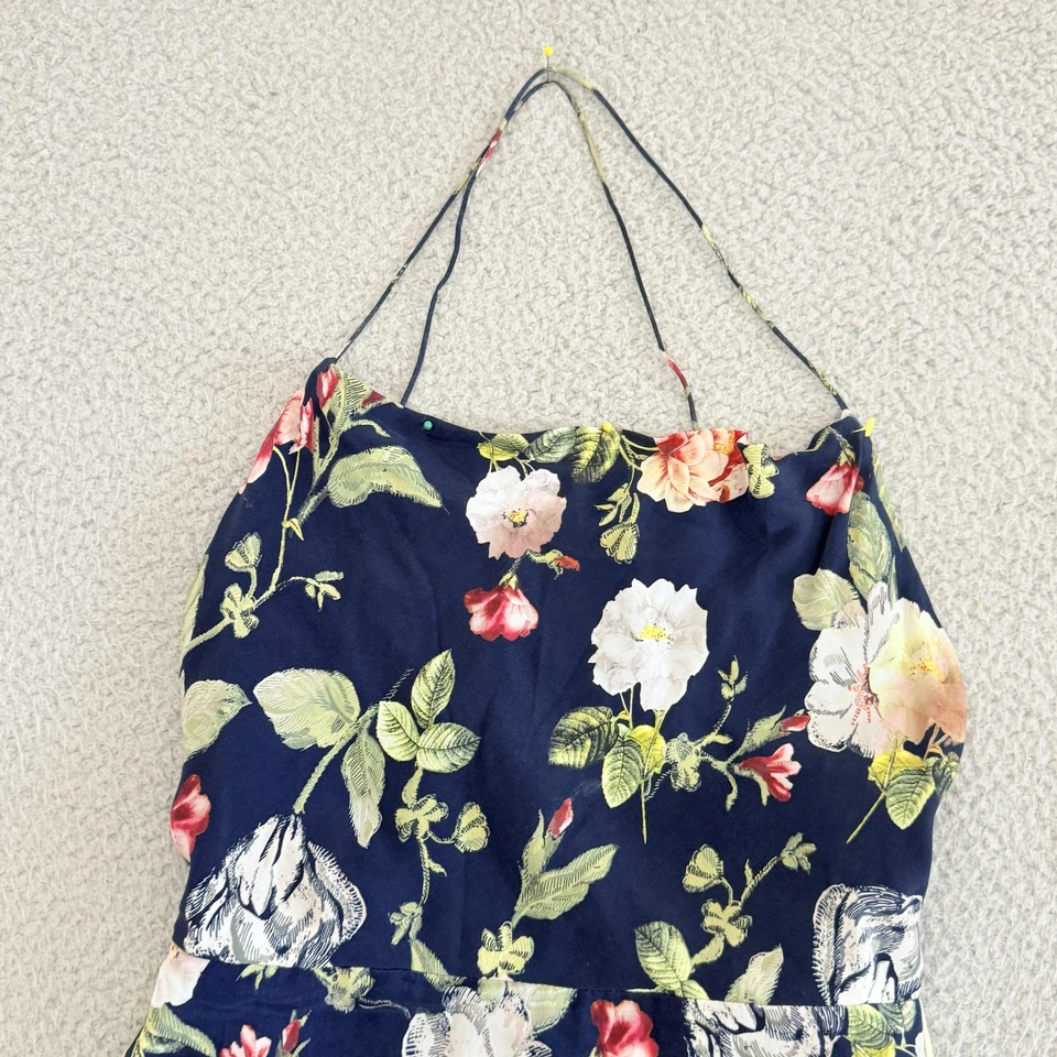 Alice + Olivia Dress sz 2 Blue Floral Halter High Low Midi Low Cut Back - Image 3 of 4