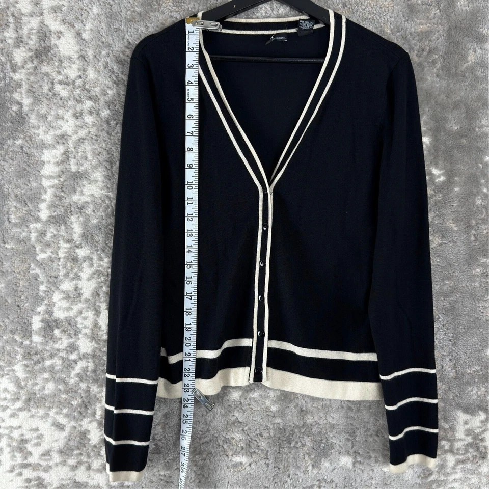 Cárdigan Suéter Moda Internation Talla L Rayas Negro Manga Larga Informal Exterior Foto 2 de 4