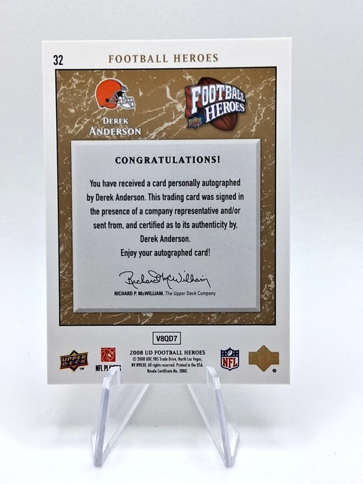 2008 Upper Deck Football Heroes #32 Derek Anderson AUTO - Image 2 of 2