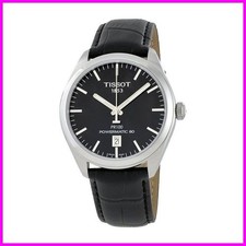 TISSOT PR 100 Powermatic 80 Powermatic 80 Automatic Black Dial Leather T10140716