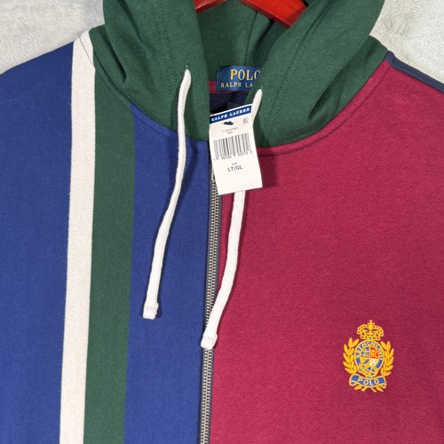 Ralph Lauren Hoodie Mens LT L Tall Color Block Crest Full Zip Jacket - Picture 2 of 10