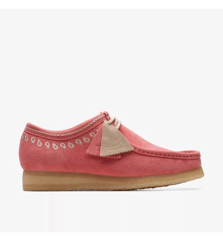 Clarks Originals Wallabee uomo rosa ricamo scamosciato taglia UK 10 G EU 44 5
