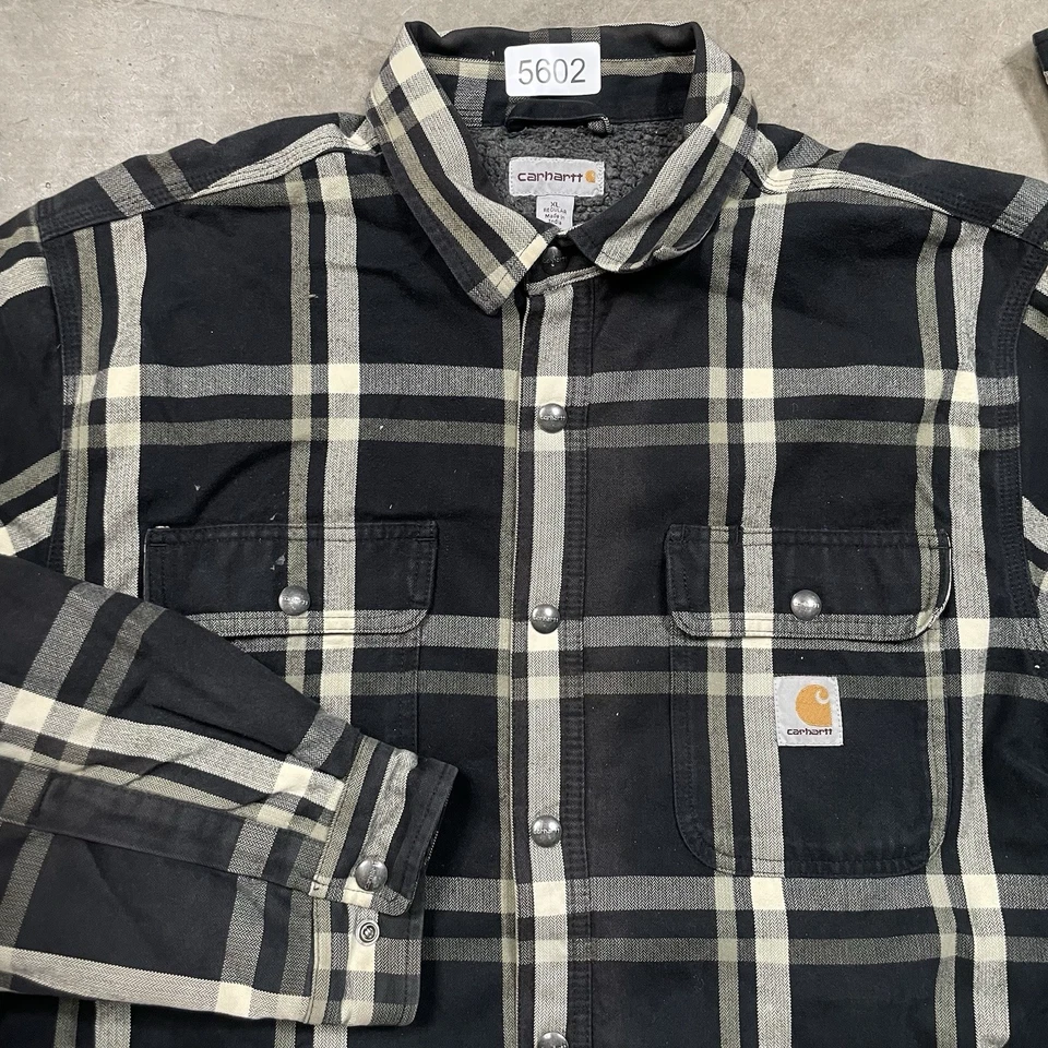 Camisa Carhartt XL Forrada de Vellón Franela a Cuadros Ropa de Trabajo Camiseta con Botones Foto 4 de 4