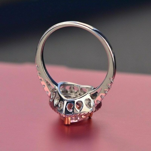 2CT Heart Cut Pink Sapphire Halo Lab-Created Wedding Ring 14K White Gold Plated - Picture 3 of 8