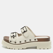 Dior Ivory Leather Diorquake Slide Flats Size...