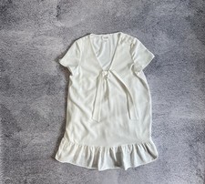 Sezane Women Dress V Neck Short Sleeve Ivory FR38 US6 Made in Bulgaria