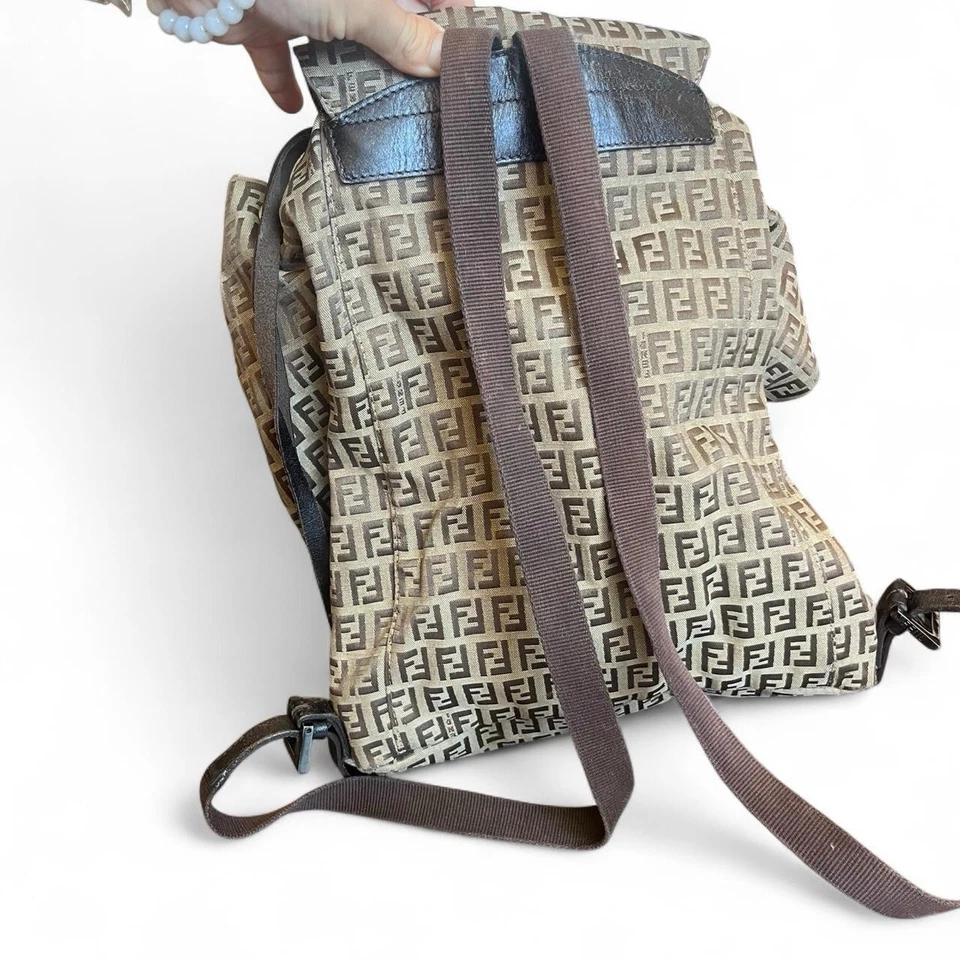 Fendi Womens Tobacco Zucca Canvas and Leather Buckle Travel Backpack Brown 2262 - Image 2 of 3