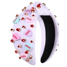 XO White Knotted Headband, Rhinestone, Heart, Valentines Day, Women, Gifts