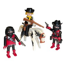 Playmobil LOT Vintage Sheriff with Painted Horse 1031 and 2 Bandit 4620 w/ Guns