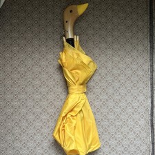 Vintage Yellow Compact Folding Umbrella with Carved Wooden Duck Head Handle