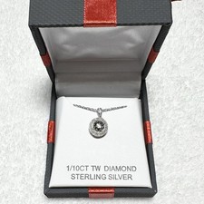1/10 CT TW Diamond Sterling Silver Necklace Women  s Brand New