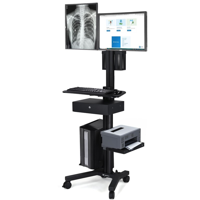 Yescom Mobile Computer Cart Dual Monitor Mount with Drawer Black