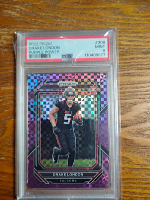 Panini Prizm 2022 Rookies Purple Power Prizm Drake London Falcons #308 PSA 9 /49