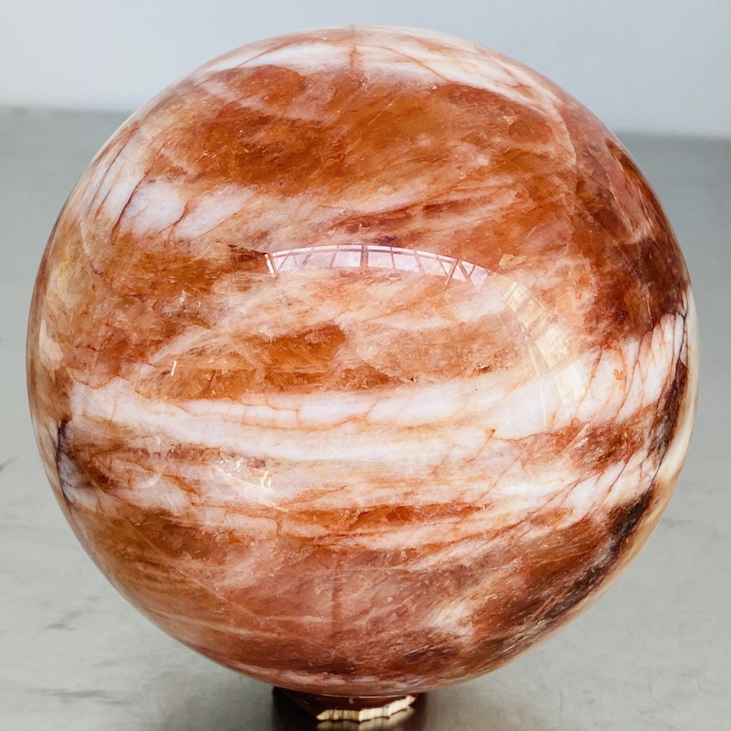 Natural Red Glue Flower Quartz Sphere Crystal Ball Healing 2860G