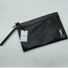 YVES Saint Laurent Black Makeup Bag With Black  Gold Trim Design  Logo