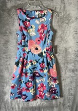 🆕 Vince Camuto Women’s Fit n Flare Sleeveless Dress Size 6 Blue Floral Pocket