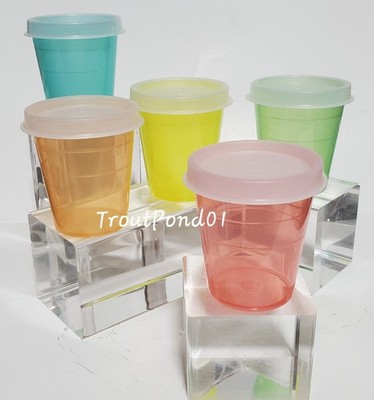 TUPPERWARE Midgets Mini Bowls 2oz Set 5 Cups Orange Yellow Green Blue Coral