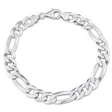 Amour Sterling Silver 8.9mm Flat Figaro Chain Sophisticated Classic Anklet - 9in