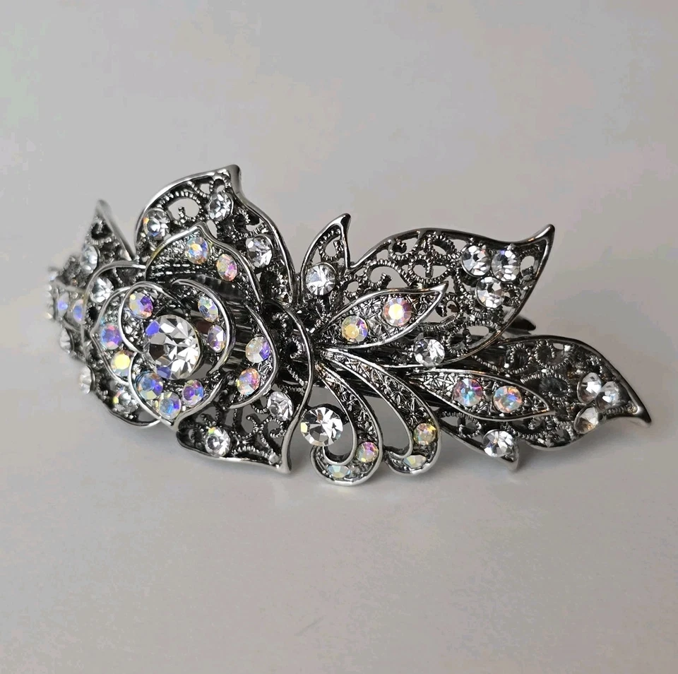 Блестящая серебряная филигранная розовая заколка, стразы AB для выпускного вечера свадьбы 4 дюйма - Изображение 3 из 4