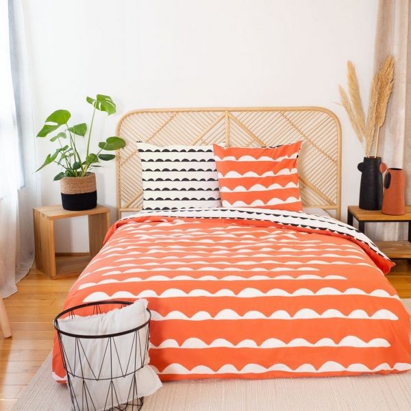 Housse de couette 100% Coton Bio 57 fils Dobe avec taies d'oreiller pour lit double