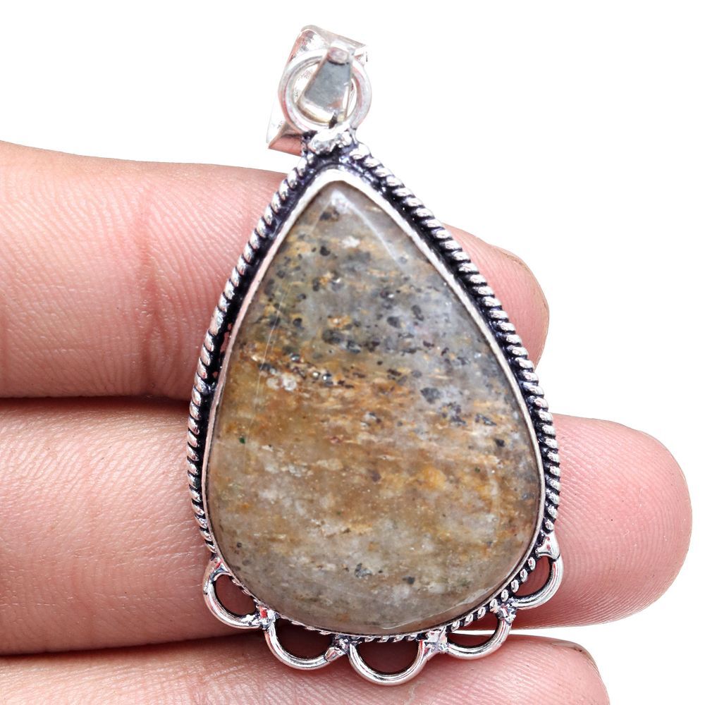 Black Rutile Gemstone Silver Pendant Gift For Her 2 Inch