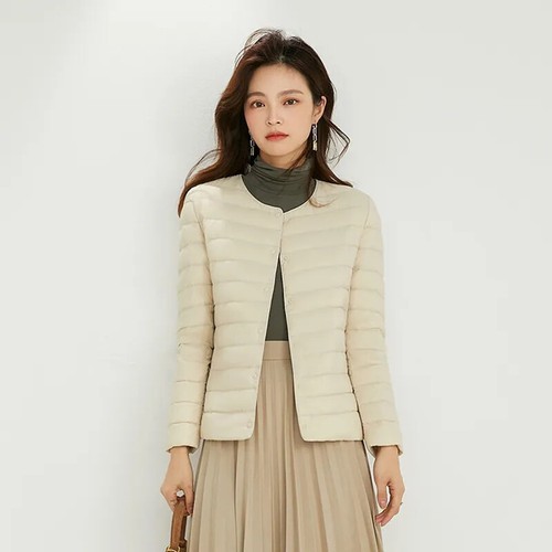 Women Duck Down Jacket O-neck Winter Warm Collarless Ultralight Quilted Puffer - 第 2/38 張圖片