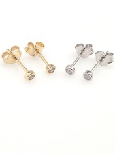 925 Sterling Silver Tiny Bezel Cz Solitaire Stud Earrings 2mm