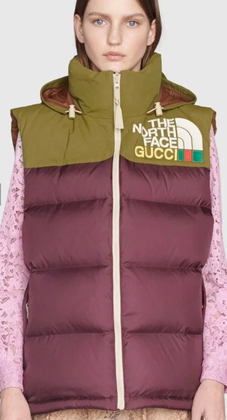 Gilet imbottito The North Face x Gucci verde bordeaux Wmns L NUOVO chiedere spedizione gratuita