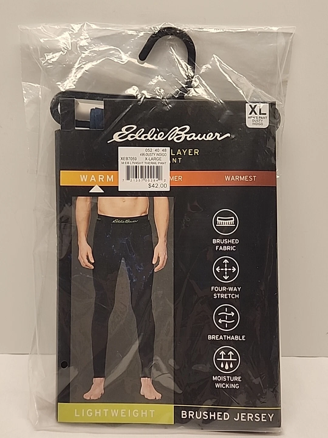 NWT Eddie Bauer Men's Base Layer Pant XL Dusty Indigo Navy Blue Brushed Jersey