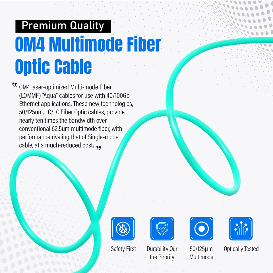 OM4 LC to LC Fiber Optic Patch Cable Multimode Duplex 50/125 Aqua  LC LC 1M-15M - Image 4 of 4