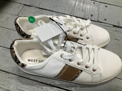 West Loop Fashion Sneaker Size Medium 7/8 White Animal Print Sparkles