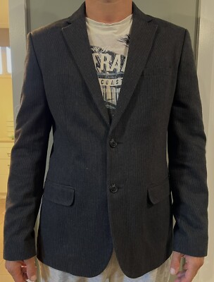 Dkny Jeans Mens Hudson Two Button Blazer Jacket Size L Black Brown
