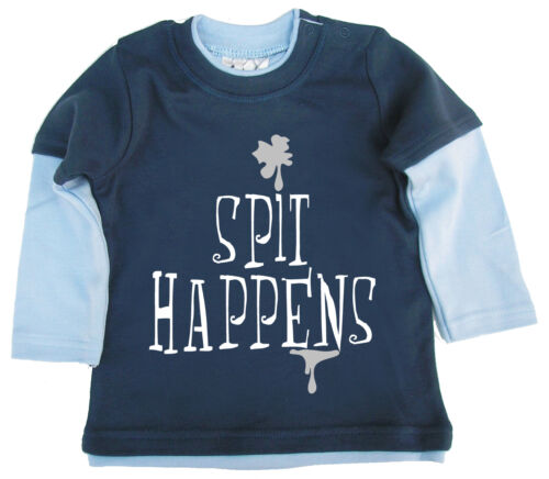 Dirty Fingers Funny Baby Skater Top "Spit Happens" Boy Girl Long sleeve Top - Picture 1 of 5