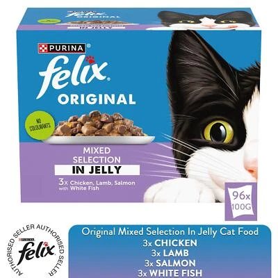 96x 85g Felix Katzennassfutter Original ohne Farbstoffe gemischte Auswahl in Gelee