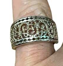 Vintage Signed Sterling Silver 925 Filigree Floral Wide Ring Size 6.5