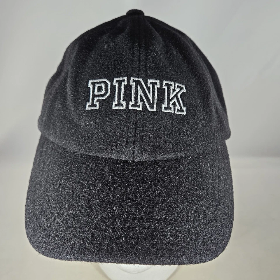 ROSA Victoria's Secret Sombrero Perro Logo Lana Negro Correa Ajustable Hebilla Gorra Foto 2 de 4